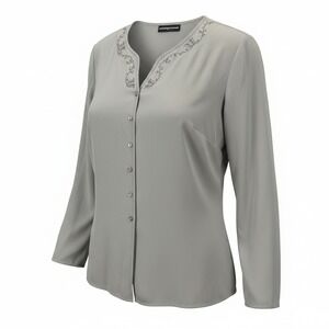 Norton McNaughton Blouse Womens 18W Sage Green Embroidered Button Front Top